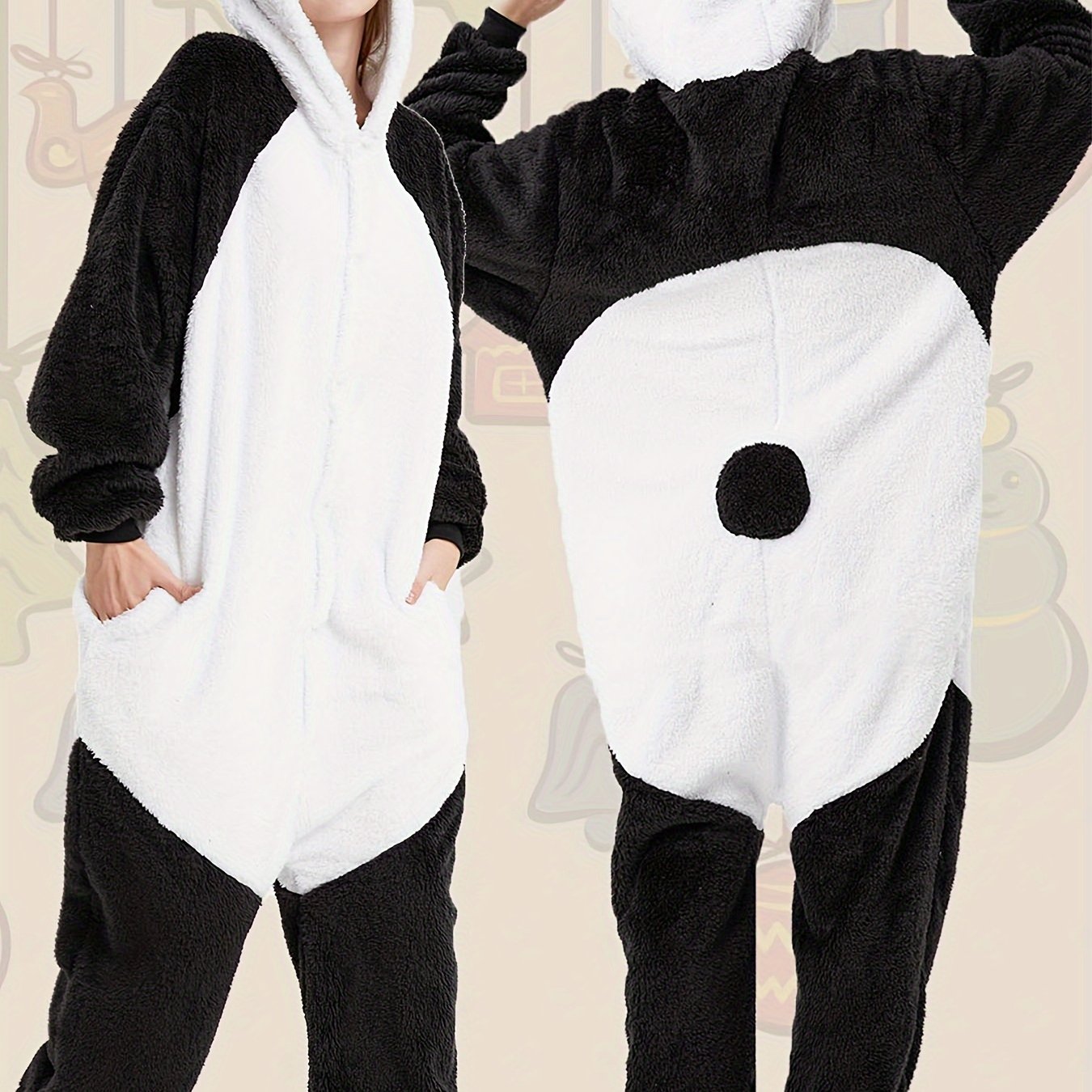 Cute Panda Fuzzy Hooded JKigurumi Onesie - Image 6