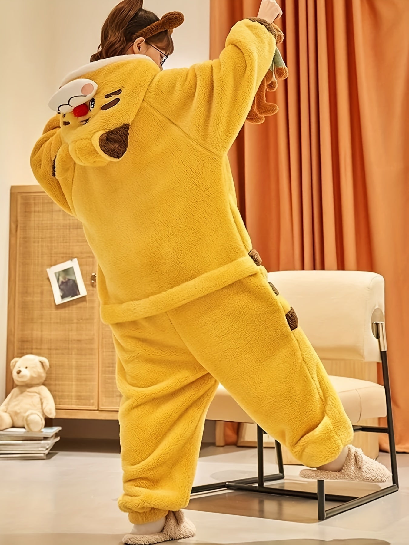 Cartoon Tiger Fuzzy Hooded Night Kigurumi Onesie - Image 6