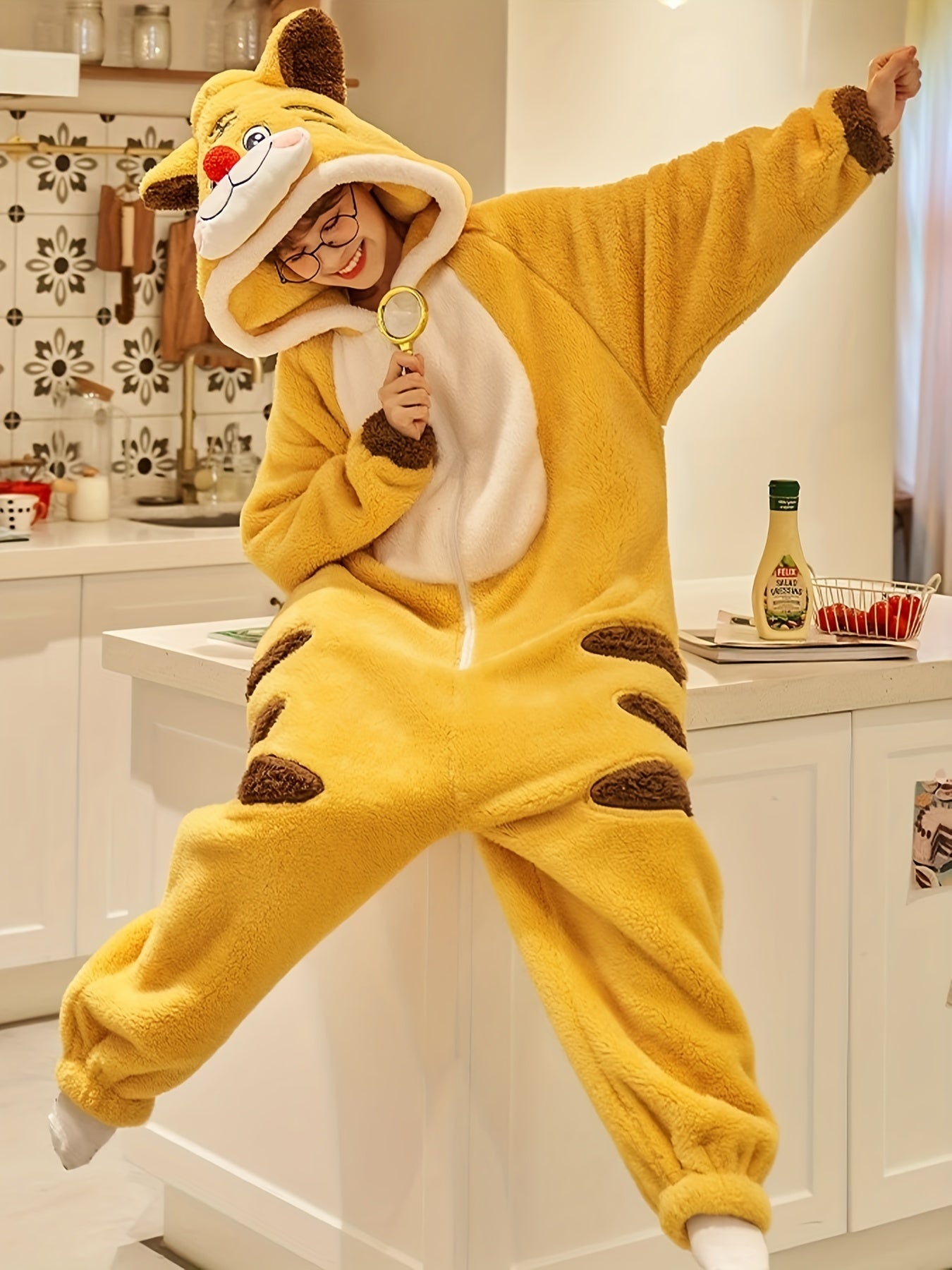 Cartoon Tiger Fuzzy Hooded Night Kigurumi Onesie
