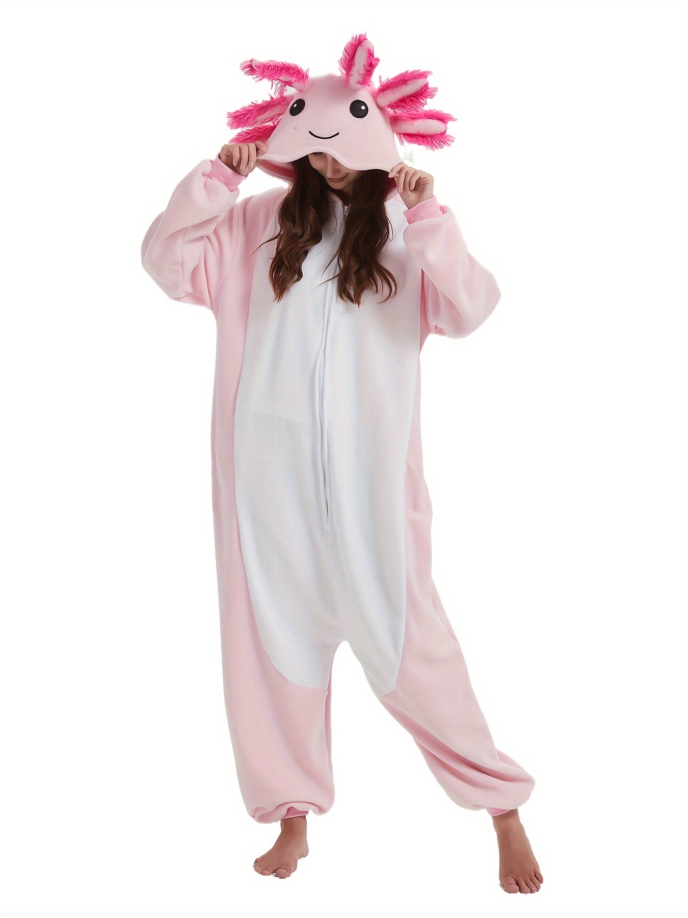 Cartoon Salamander Fuzzy Hooded Kigurumi Onesie - Image 3