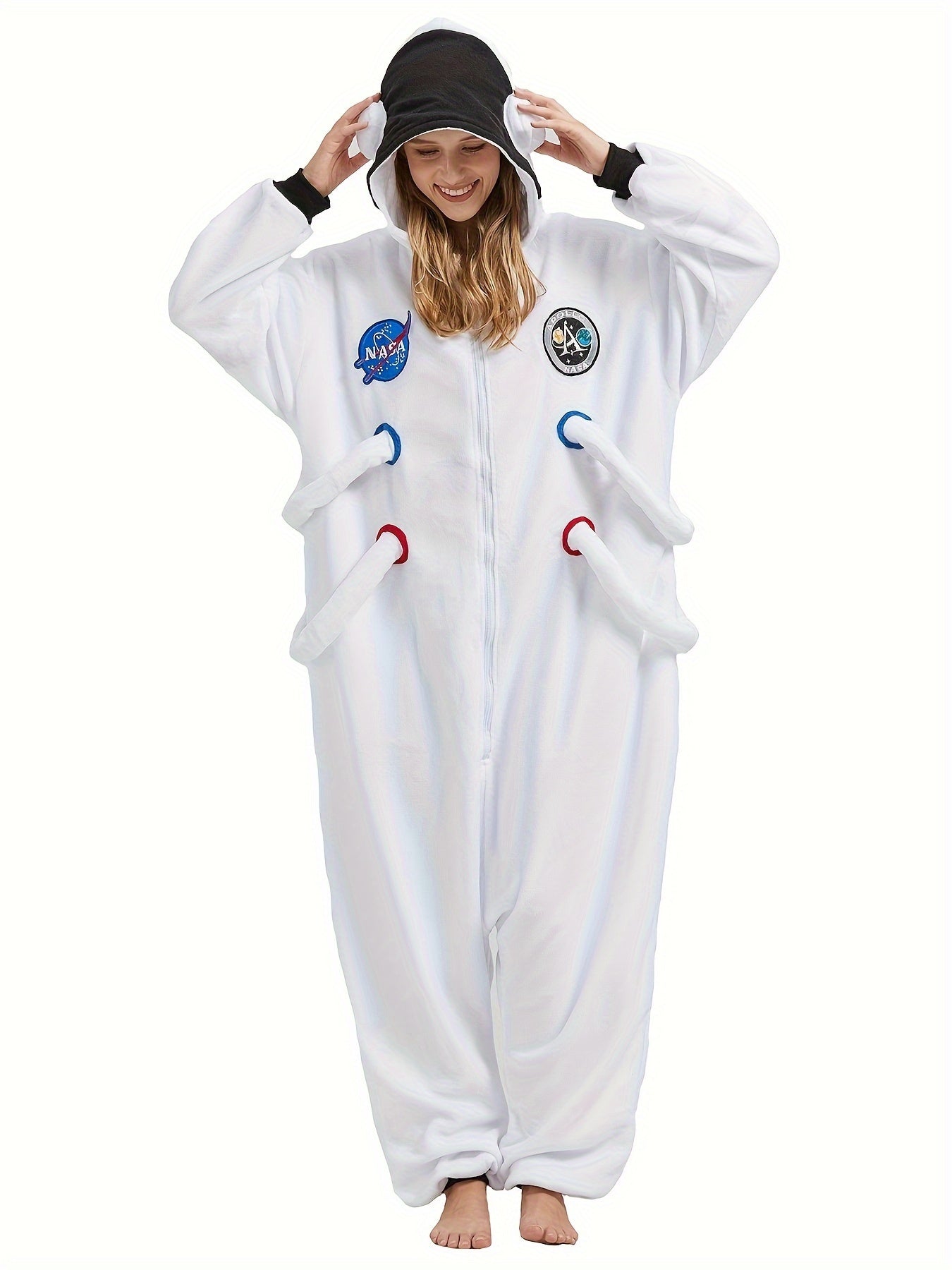 Cartoon Astronaut Fuzzy Hooded Kigurumi Onesie - Image 3