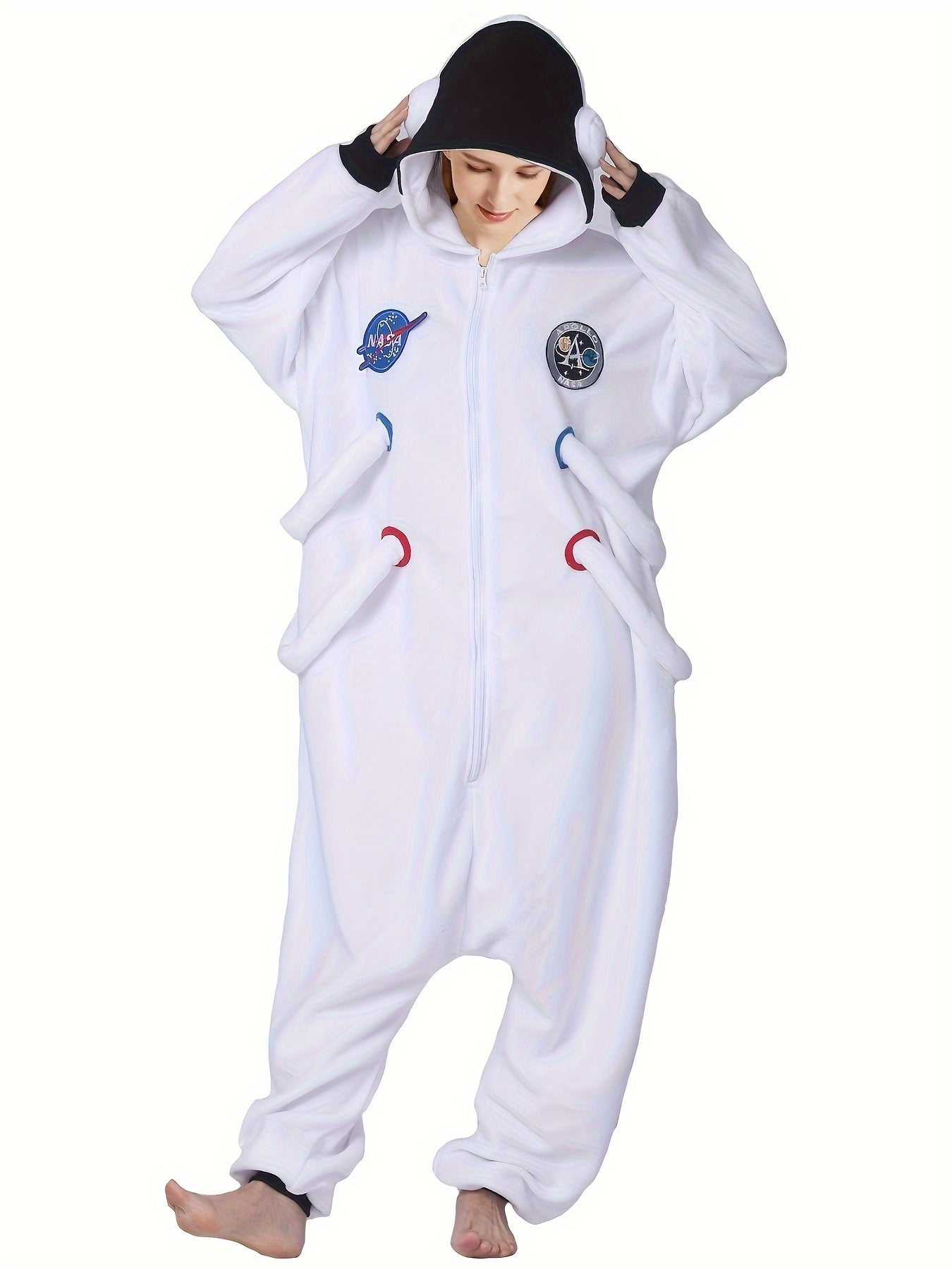 Cartoon Astronaut Fuzzy Hooded Kigurumi Onesie - Image 5