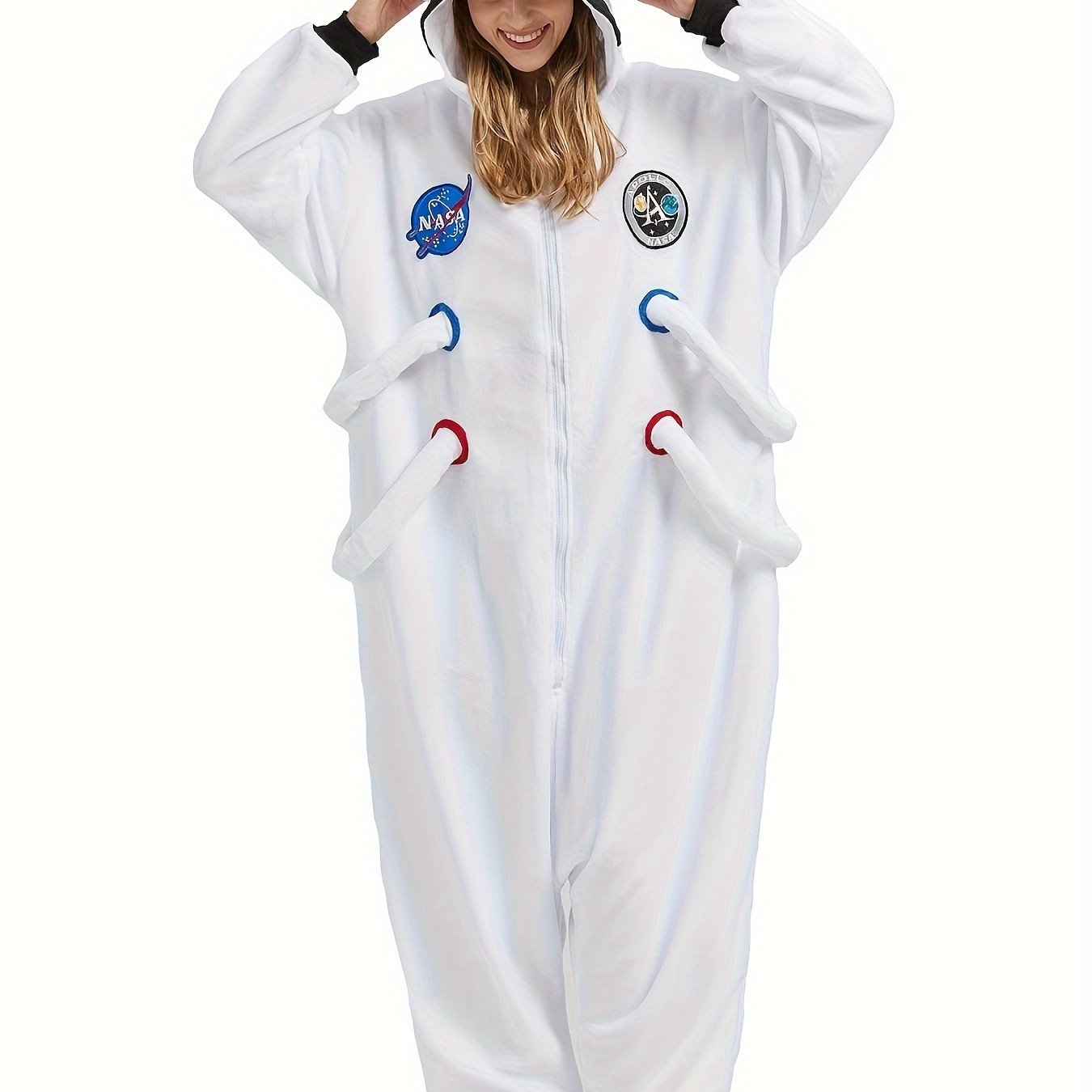 Cartoon Astronaut Fuzzy Hooded Kigurumi Onesie - Image 2