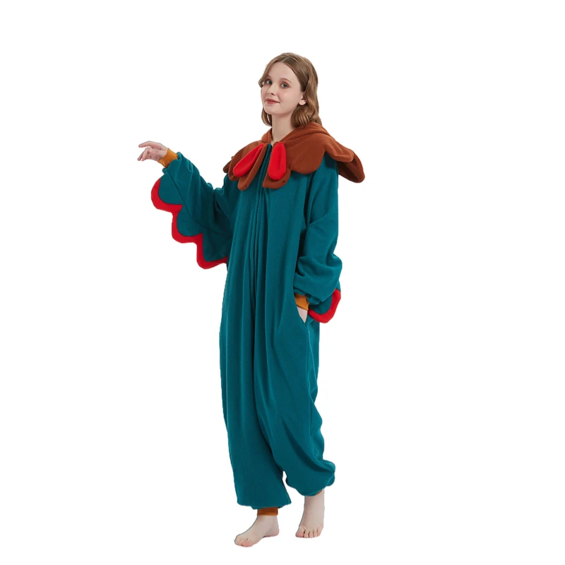 Zipper Green Rooster Adult Animal Kigurumi Onesie - Image 3